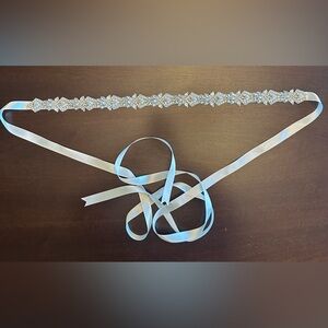 Wedding Dress Sash Beaded Belt Crystal Pear Ivory Ribbon